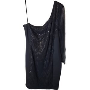Lane Bryant One Shoulder Black Sequin Dress, Size 20